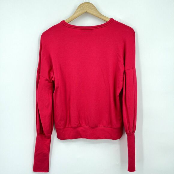 Bailey 44 Puff Sleeve Sweatshirt Top in Red Round Neck Size XS, Made in USA Soft - Picture 2 of 9